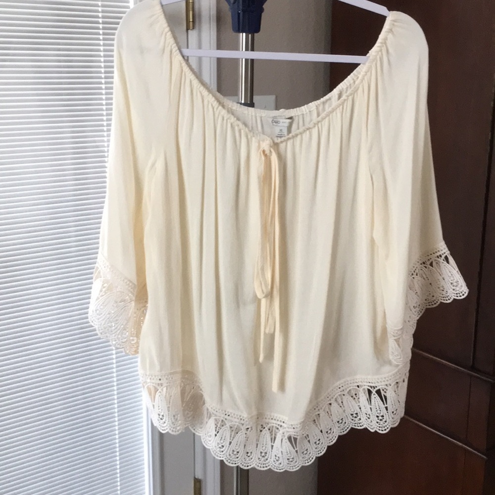 Cato Lace Accent Peasant Top Cream XL
